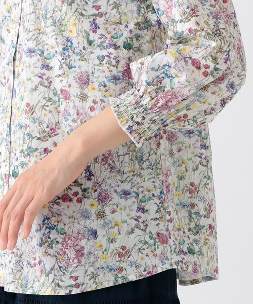 Afternoon Tea WARDROBE◆リバティバンドブラウス/M/コットン/GRY/花柄/24304389 バンドブラウス/リバティプリント（シャツ/ブラウス