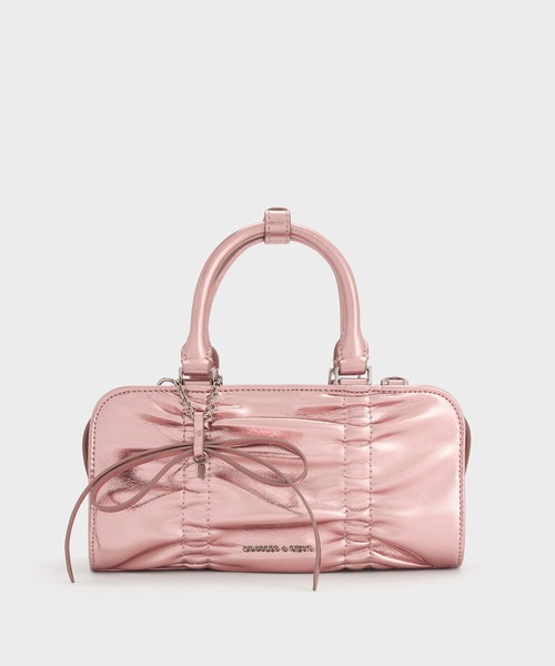 CHARLES & KEITH（チャールズ & キース）の「Kadee ケーディー メタリックルーシュドボウチャームボウリングバッグ（トートバッグ・レディース・ピンク系その他/ダークブラウン系1・S）」の6枚目の写真