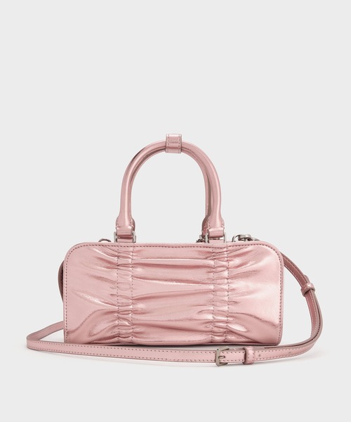 CHARLES & KEITH（チャールズ & キース）の「Kadee ケーディー メタリックルーシュドボウチャームボウリングバッグ（トートバッグ・レディース・ピンク系その他/ダークブラウン系1・S）」の8枚目の写真