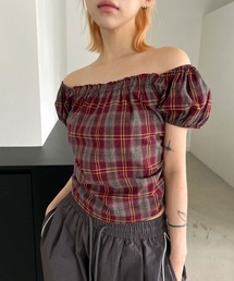 darichオフショルダー チェック柄 トップス ダーリッチ Darich ギンガムチェックオフショルトップス