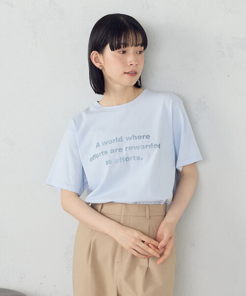 COMME CA ISM(コムサイズム)の「グリッター ロゴTシャツ(Tシャツ/カットソー・レディース・ブラック/サックスブルー/ホワイト/チャコール・MEDIUM/LARGE)」の4枚目の写真