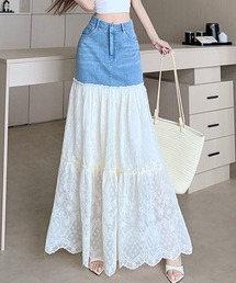 GLAMOROUS JANE（グラマラスジェーン）の「デニム×レース切替ロングスカート（デニムスカート）」