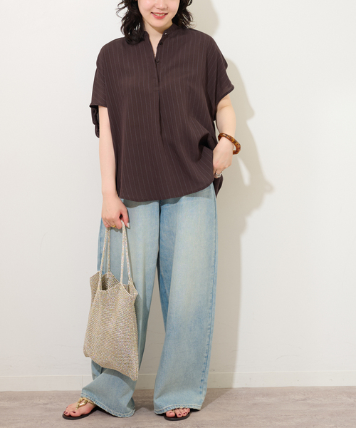 JOURNAL STANDARD relume（ジャーナルスタンダード　レリューム）の「《WEB限定追加》N/Rダブルストライプブラウス（シャツ/ブラウス・レディース・ブラウン/ネイビー・FREE）」の3枚目の写真