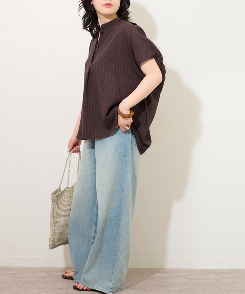 JOURNAL STANDARD relume（ジャーナルスタンダード　レリューム）の「《WEB限定追加》N/Rダブルストライプブラウス（シャツ/ブラウス・レディース・ブラウン/ネイビー・FREE）」の5枚目の写真