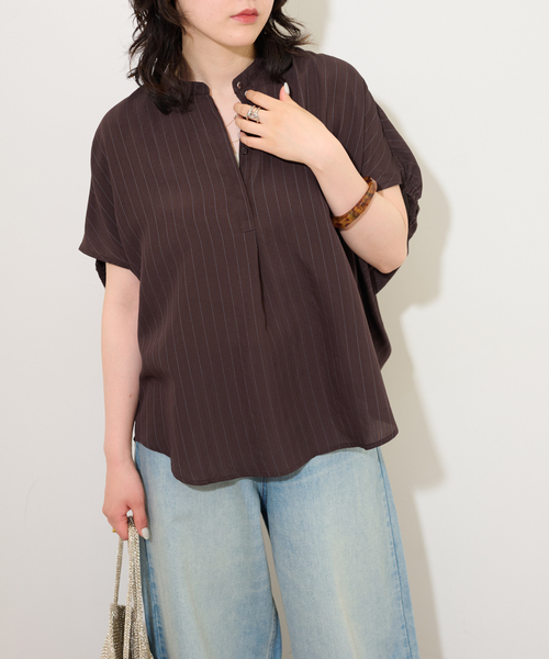 JOURNAL STANDARD relume（ジャーナルスタンダード　レリューム）の「《WEB限定追加》N/Rダブルストライプブラウス（シャツ/ブラウス・レディース・ブラウン/ネイビー・FREE）」の6枚目の写真