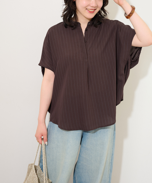 JOURNAL STANDARD relume（ジャーナルスタンダード　レリューム）の「《WEB限定追加》N/Rダブルストライプブラウス（シャツ/ブラウス・レディース・ブラウン/ネイビー・FREE）」の8枚目の写真