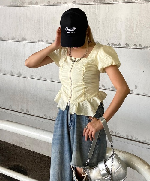 non-hedge(ノンヘッジ)の「フロントジップスクエアブラウス(シャツ/ブラウス・レディース・イエロー/ブルー/オフホワイト/ブラック・FREE)」の5枚目の写真