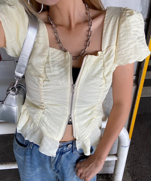 non-hedge(ノンヘッジ)の「フロントジップスクエアブラウス(シャツ/ブラウス・レディース・イエロー/ブルー/オフホワイト/ブラック・FREE)」の9枚目の写真