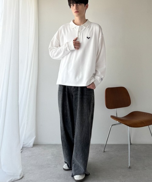 Classical Origin（クラシカルオリジン）の「「万能アイテム。」胸刺繍入り鹿の子ポロシャツ（長袖）／Embroidery Basic Polo Shirt（ポロシャツ・メンズ・ブラック/ネイビー/マスタード/レッド/ホワイト・LARGE/MEDIUM/SMALL）」の7枚目の写真