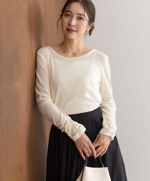 組曲(クミキョク)の「チュールフロッキー カットソー(Tシャツ/カットソー・レディース・アイボリー系/グレー系/ライラック系・F)」の1枚目の写真