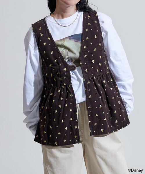 FREAK'S STORE(フリークスストア)の「カントリーフラワー コーデュロイベスト<セットアップ対応>/小花柄(ベスト・レディース・キャメル/チャコール/ナチュラル・フリ-)」の2枚目の写真