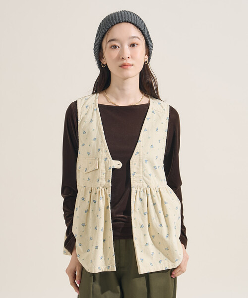FREAK'S STORE(フリークスストア)の「カントリーフラワー コーデュロイベスト<セットアップ対応>/小花柄(ベスト・レディース・キャメル/チャコール/ナチュラル・フリ-)」の16枚目の写真