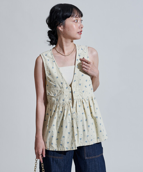 kiaris vintage roku ロク　ゴブリン　花柄　ベスト セール】カントリーフラワー コーデュロイベスト＜セットアップ対応