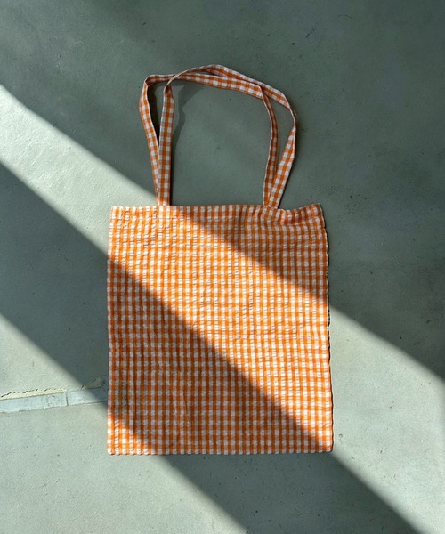 UNDERSTATEMENTs(アンダーステイトメント)の「【ユニセックス】sefumiコラボ企画/ギンガムチェックロゴ刺繍トートバック(トートバッグ・レディース・オレンジ/ブルー・FREE)」の19枚目の写真