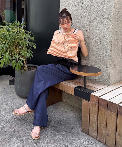UNDERSTATEMENTs(アンダーステイトメント)の「【ユニセックス】sefumiコラボ企画/ギンガムチェックロゴ刺繍トートバック(トートバッグ・レディース・オレンジ/ブルー・FREE)」の7枚目の写真