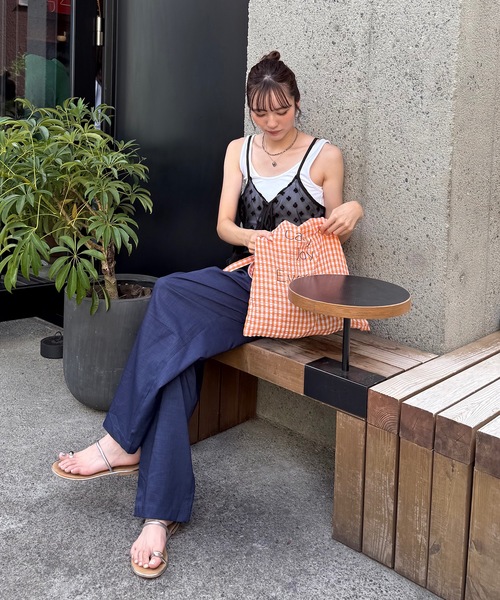 UNDERSTATEMENTs(アンダーステイトメント)の「【ユニセックス】sefumiコラボ企画/ギンガムチェックロゴ刺繍トートバック(トートバッグ・レディース・オレンジ/ブルー・FREE)」の8枚目の写真