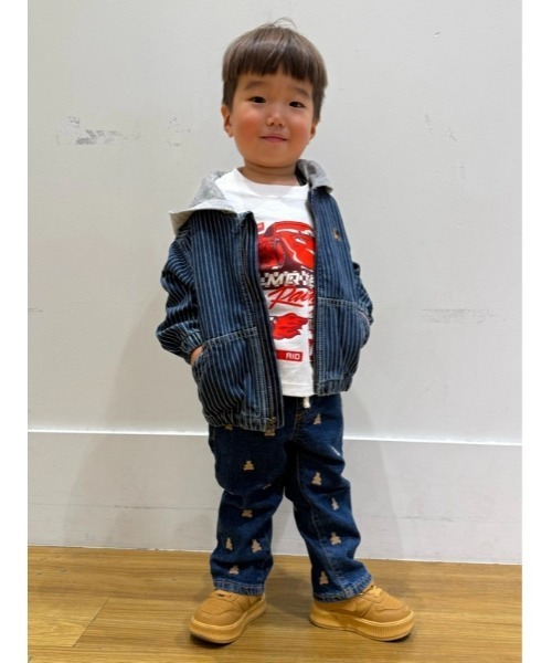 GAP（ギャップ）の「デニム ストライプ パーカージャケット (幼児・ベビー)（デニムジャケット・キッズ・インディゴブルー・80ｃｍ/90cm/95cm/100cm/105cm/110cm）」の3枚目の写真