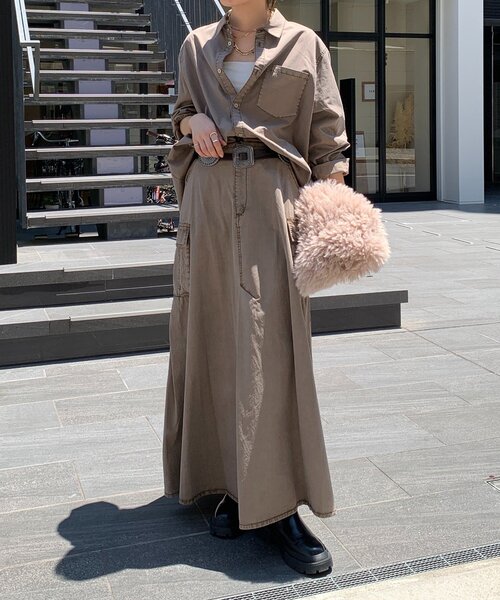 DouDou(ドゥドゥ)の「リヨセルピグメントビッグシャツ(シャツ/ブラウス・レディース・ブラウン/ブラック・FREE)」の22枚目の写真