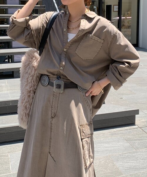 DouDou(ドゥドゥ)の「リヨセルピグメントビッグシャツ(シャツ/ブラウス・レディース・ブラウン/ブラック・FREE)」の16枚目の写真