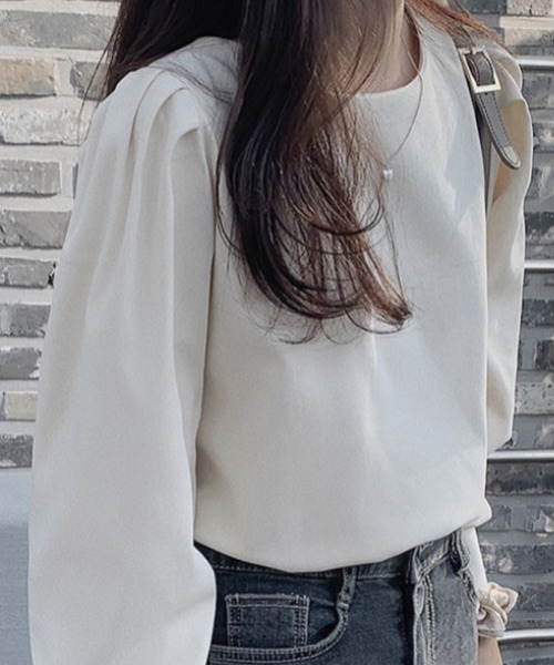 cammie(キャミー)の「ワイドカフスクルーネックブラウス(シャツ/ブラウス・レディース・アイボリー/ライトブルー・M/L)」の3枚目の写真