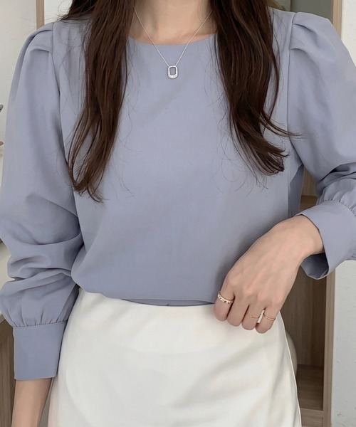 cammie(キャミー)の「ワイドカフスクルーネックブラウス(シャツ/ブラウス・レディース・アイボリー/ライトブルー・M/L)」の10枚目の写真