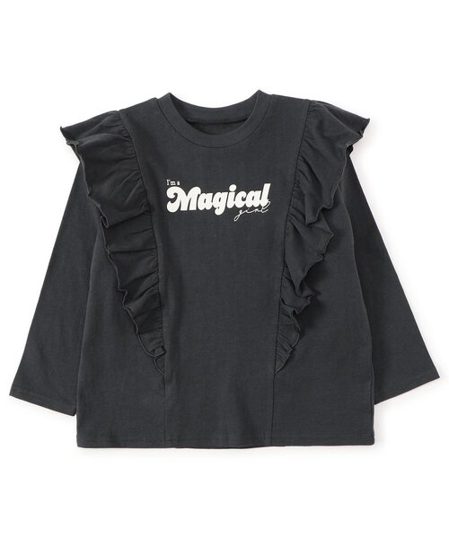 BREEZE(ブリーズ)の「【WEB限定/ジュニア対応】フリル長袖Tシャツ(Tシャツ/カットソー・キッズ・チャコール/ライム/オフホワイト/パープル・90/100/110/120/130/140)」の3枚目の写真