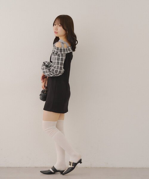 continuer de NICE CLAUP（コンティニューデナイスクラップ）の「【あゆな@ayupi.06セレクト】ドッキングワンショルミニワンピース（ワンピース・レディース・ブラウン/ブラック・FREE）」の19枚目の写真