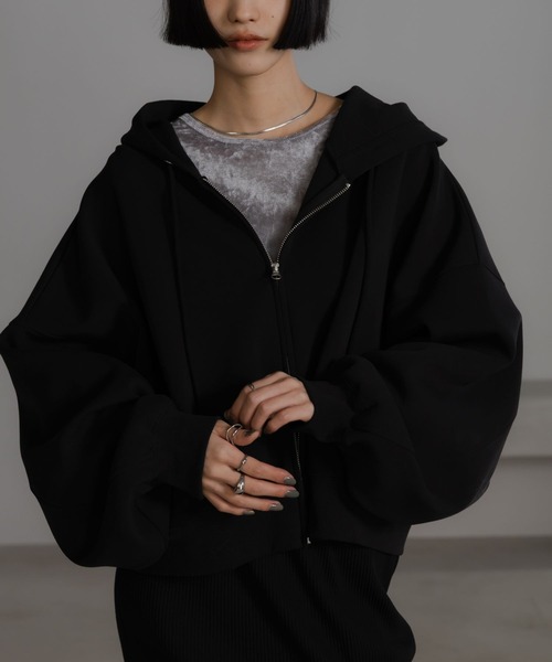 DIRENGREY Androgynos フード付きブラックパーカー TEDDY ankoROCK ベリーショート丈パーカー -オーバーサイズ- / メンズ