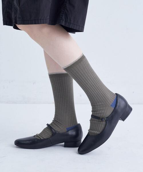 conges payes ADIEU TRISTESSE（コンジェ ペイエ アデュートリステス）の「配色リブソックス（ソックス/靴下・レディース・カーキ/ベージュ・FREE）」の7枚目の写真