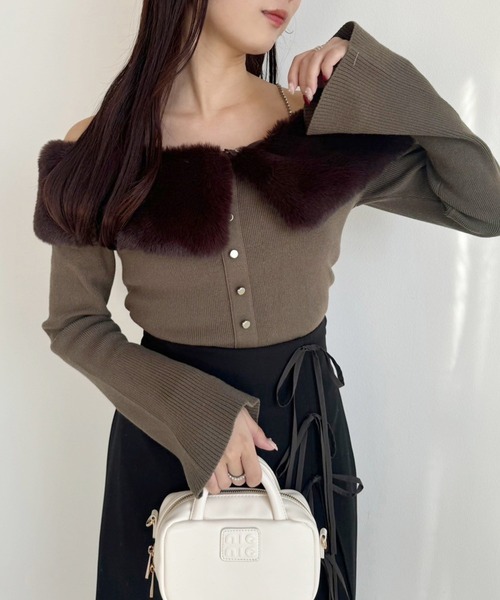 one after another NICE CLAUP（ワンアフターアナザーナイスクラップ）の「WEB限定/ビジューフェイクファーニット（ニット/セーター・レディース・ピンク/モカ/ブラック/アイボリー・FREE）」の20枚目の写真