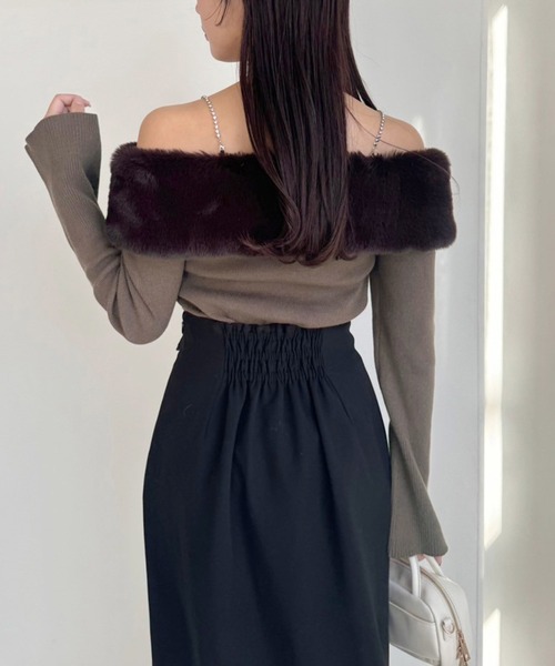 one after another NICE CLAUP（ワンアフターアナザーナイスクラップ）の「WEB限定/ビジューフェイクファーニット（ニット/セーター・レディース・ピンク/モカ/ブラック/アイボリー・FREE）」の21枚目の写真