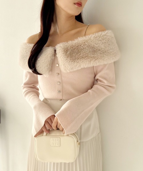 セール】WEB限定/ビジューフェイクファーニット（ニット/セーター