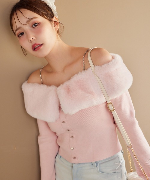 WEB限定/ビジューフェイクファーニット（ニット/セーター）｜one after