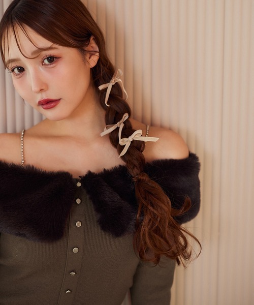 WEB限定/ビジューフェイクファーニット（ニット/セーター）｜one after