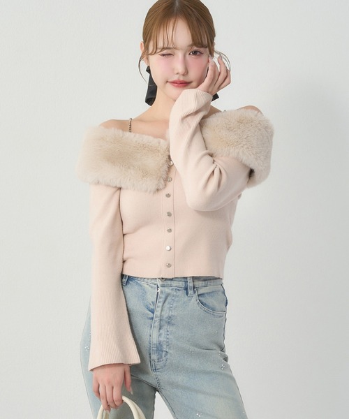 セール】WEB限定/ビジューフェイクファーニット（ニット/セーター