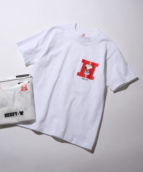 HANES(ヘインズ)の「【Hanes】PEANUTS×BEEFY-T T-SHIRT 1P HM1-D003(Tシャツ/カットソー・メンズ・ホワイト/ブラック・M/L/S)」の1枚目の写真