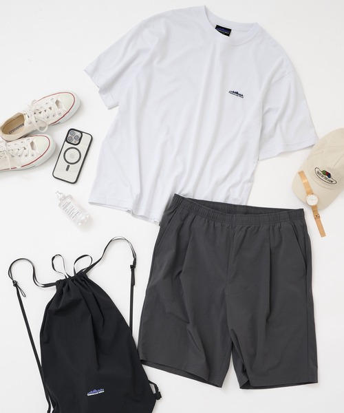 THOUSAND MILE(サウザンドマイル)の「【THOUSAND MILE】SHORT SLEEVE T-SHIRT & SHORT PANTS SET T/C JERSEY + NY/PU(セットアップ・メンズ・ブラック/オリーブ/チャコールグレー・S/M/L)」の2枚目の写真