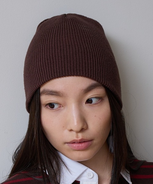 NOMINE（ノミネ）の「【NOMINE】コットン ビーニー/ニット帽（ニットキャップ/ビーニー・レディース・ブラック/ライトグレー/レッド/ダークブラウン/アイボリー・フリー）」の4枚目の写真