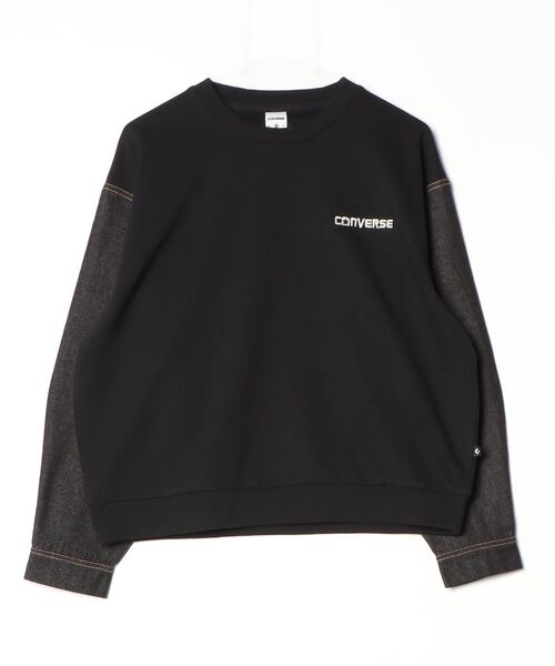 CONVERSE（コンバース）の「【別注】コンバース  AP デニムドッキングトップス 限定コラボ（スウェット・レディース・グレー/オフホワイト/ブラック・L/M/S）」の2枚目の写真
