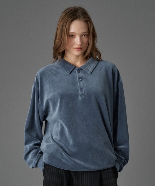 ONCILY（オンシェリー）の「CUT VELOUR POLO SHIRT /  カットベロアポロシャツ（ポロシャツ・メンズ・ブラウン/ブラック/ブルー・SMALL/MEDIUM/LARGE）」の3枚目の写真