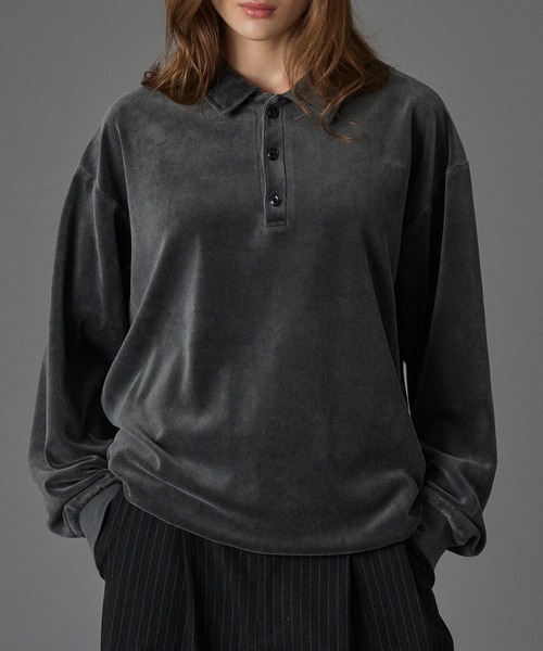 ONCILY（オンシェリー）の「CUT VELOUR POLO SHIRT /  カットベロアポロシャツ（ポロシャツ・メンズ・ブラウン/ブラック/ブルー・SMALL/MEDIUM/LARGE）」の2枚目の写真