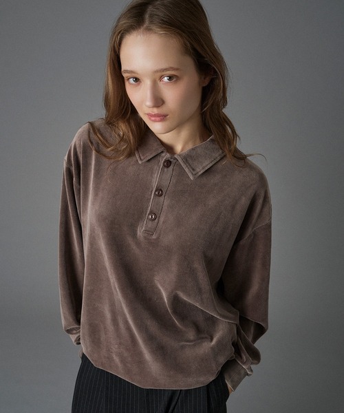 ONCILY（オンシェリー）の「CUT VELOUR POLO SHIRT /  カットベロアポロシャツ（ポロシャツ・メンズ・ブラウン/ブラック/ブルー・SMALL/MEDIUM/LARGE）」の15枚目の写真