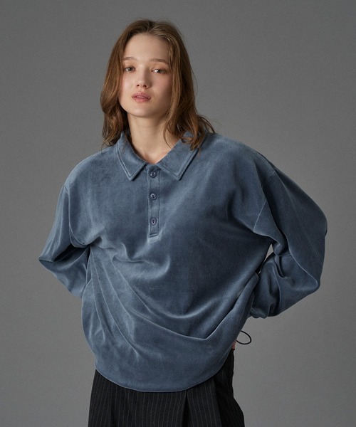 ONCILY（オンシェリー）の「CUT VELOUR POLO SHIRT /  カットベロアポロシャツ（ポロシャツ・メンズ・ブラウン/ブラック/ブルー・SMALL/MEDIUM/LARGE）」の5枚目の写真