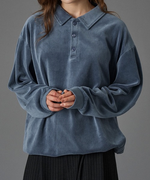 ONCILY（オンシェリー）の「CUT VELOUR POLO SHIRT /  カットベロアポロシャツ（ポロシャツ・メンズ・ブラウン/ブラック/ブルー・SMALL/MEDIUM/LARGE）」の18枚目の写真