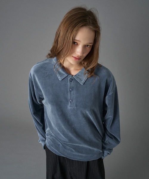 ONCILY（オンシェリー）の「CUT VELOUR POLO SHIRT /  カットベロアポロシャツ（ポロシャツ・メンズ・ブラウン/ブラック/ブルー・SMALL/MEDIUM/LARGE）」の8枚目の写真