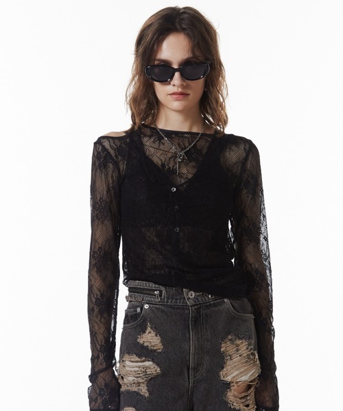セール】SLIT CUTTING LACE TOPS/スリットカッティングレーストップス