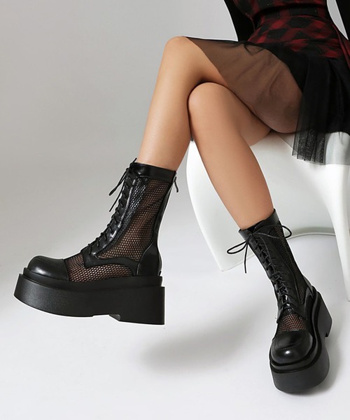 DURAS（デュラス）の「メッシュ切替レースアップショートブーツ/ワークブーツ（ブーツ・レディース・ブラック・LARGE/MEDIUM）」の3枚目の写真