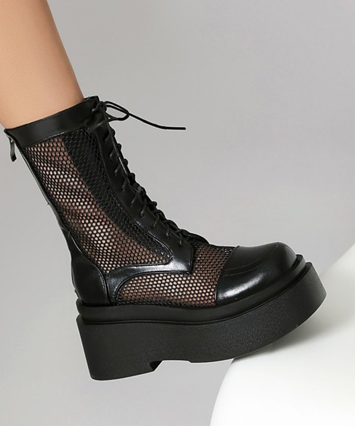 DURAS（デュラス）の「メッシュ切替レースアップショートブーツ/ワークブーツ（ブーツ・レディース・ブラック・LARGE/MEDIUM）」の5枚目の写真