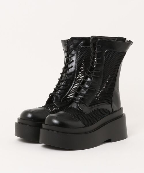 DURAS（デュラス）の「メッシュ切替レースアップショートブーツ/ワークブーツ（ブーツ・レディース・ブラック・LARGE/MEDIUM）」の2枚目の写真