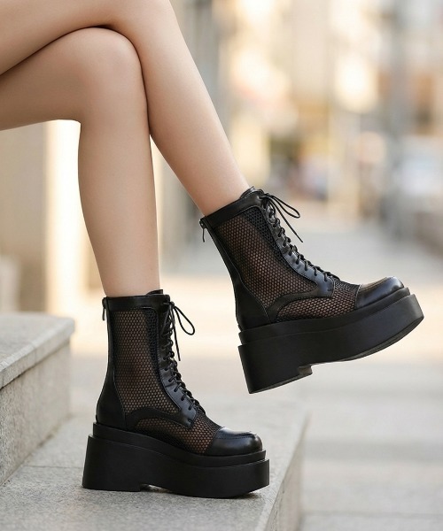 DURAS（デュラス）の「メッシュ切替レースアップショートブーツ/ワークブーツ（ブーツ・レディース・ブラック・LARGE/MEDIUM）」の8枚目の写真